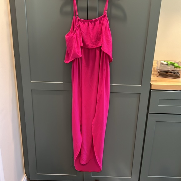 Fuchsia midi dress with tie waist - Picture 5 of 5